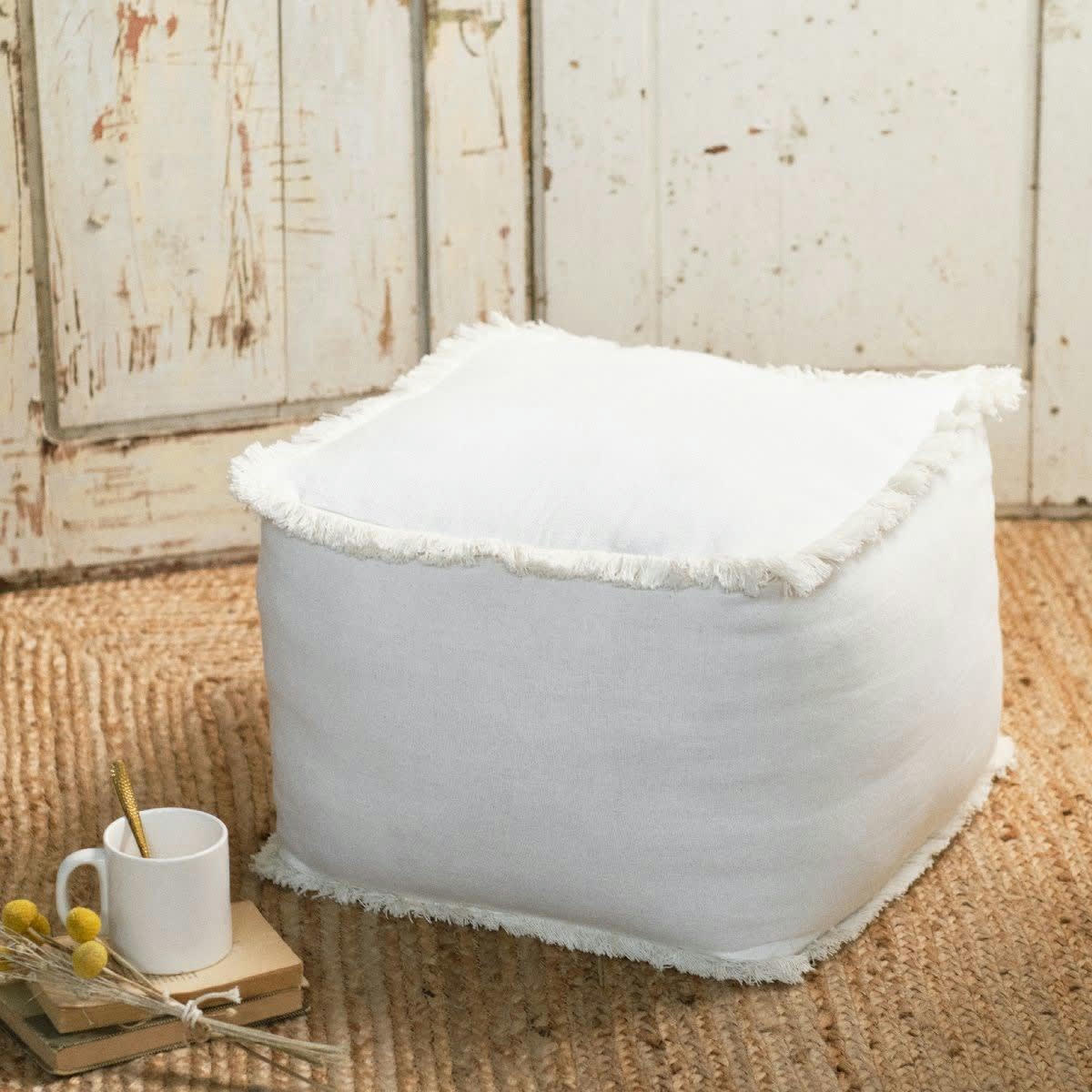 - Pouf en Coton Blanc 40x40 cm