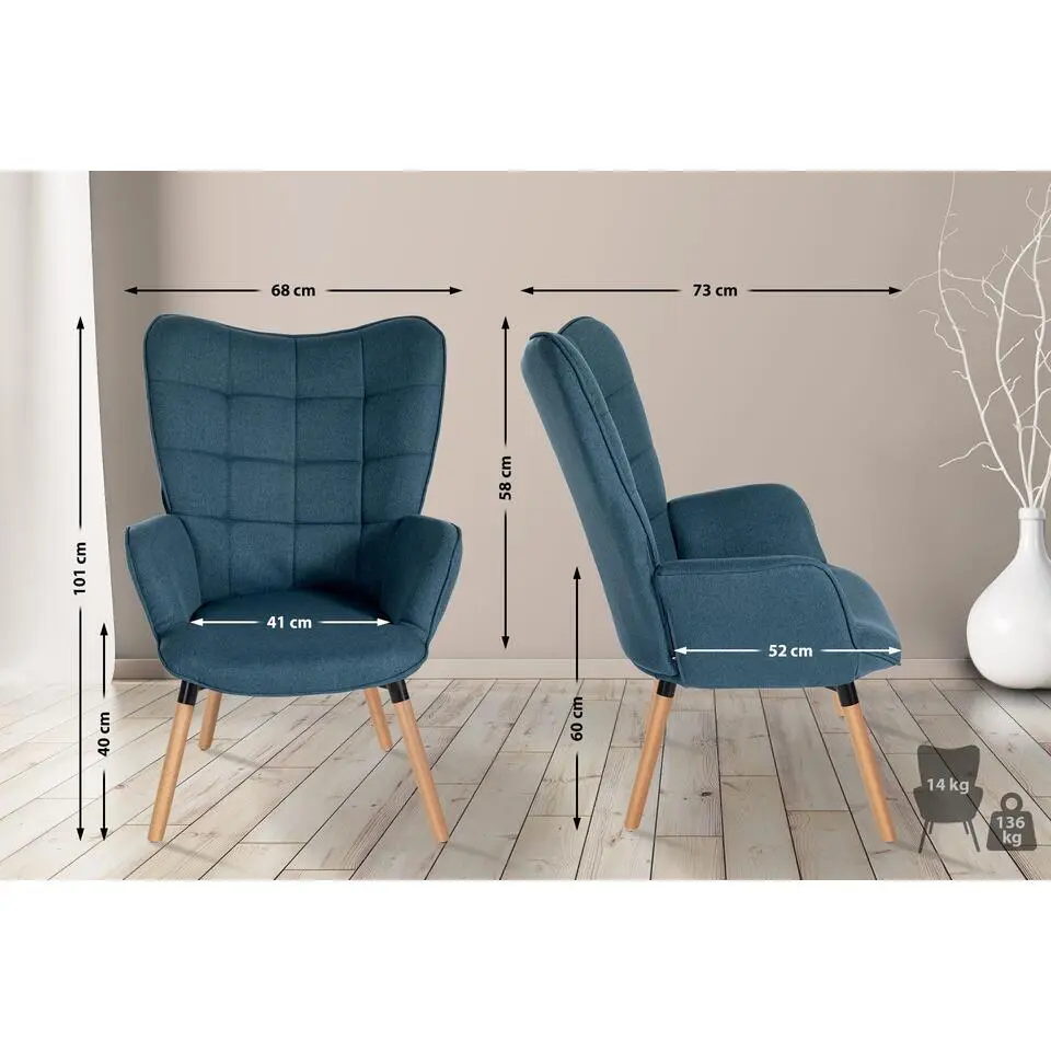 CLP Fauteuil Garding natura Frame - Stof - blauw