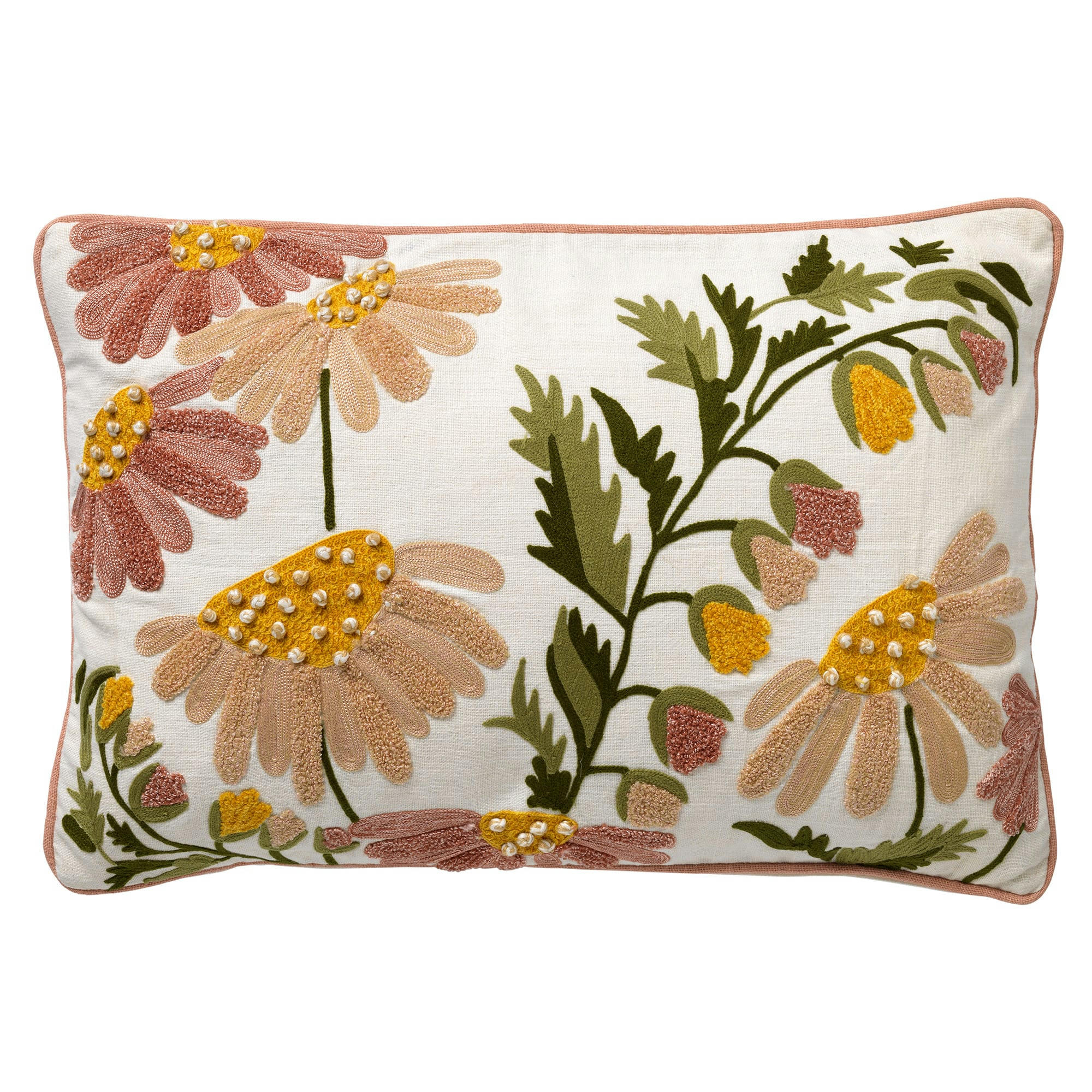 - Coussin rose en coton 40x60 cm avec motif fleuri