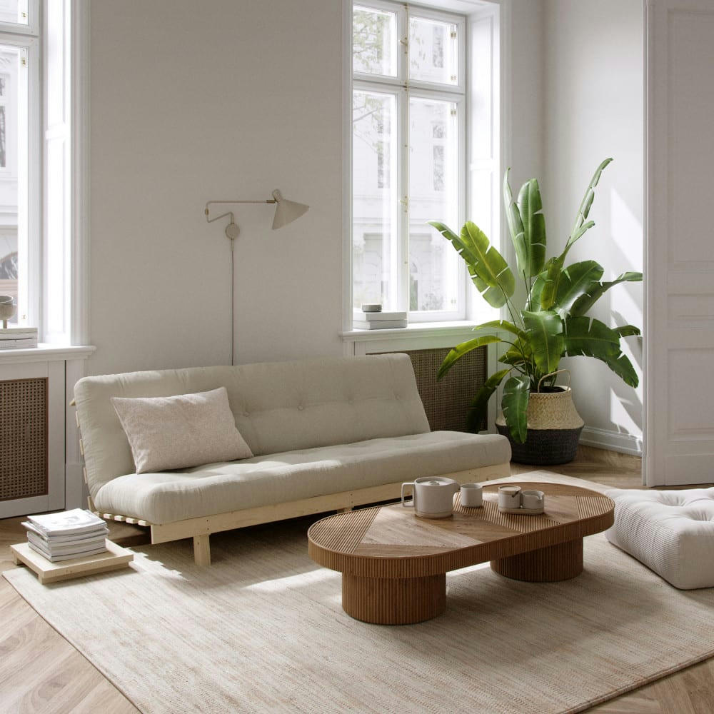 LEAN - Canapé convertible en bois naturel et tissu naturel