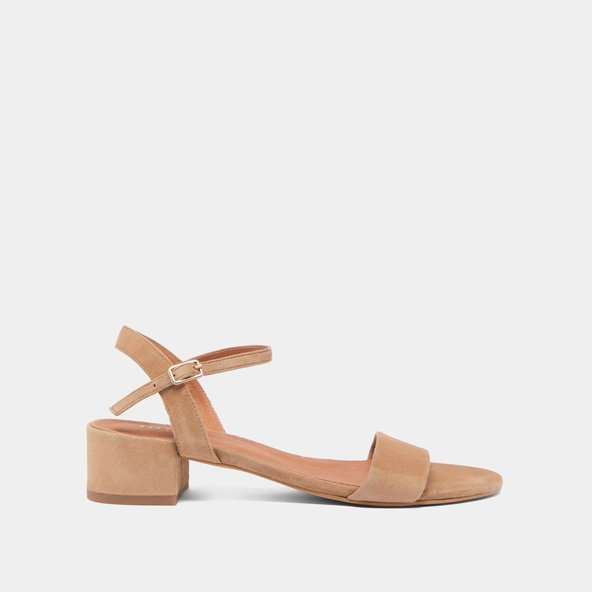 Sandales à talons carrésen velours camel | VIA