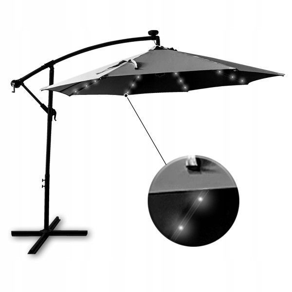 Duży parasol ogrodowy regulowany Chicago 270 cm szary z LED solarnym
