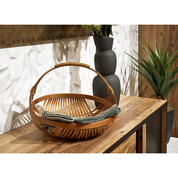 Corbeille - Panier rond D. 35 cm avec tressage en bambou - GIDEON