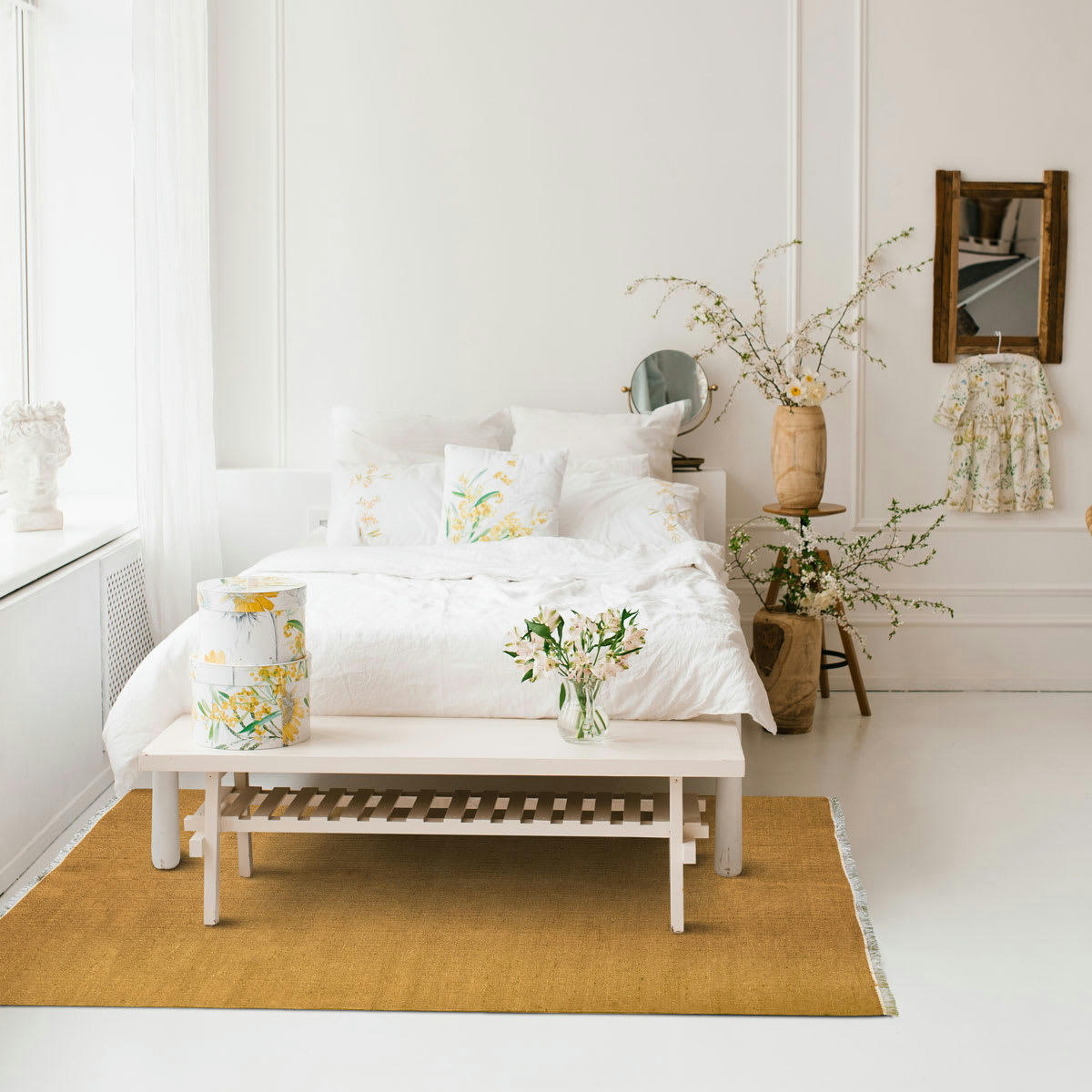 ESSENCE - Tapis en jute et coton avec franges ocre 80x150