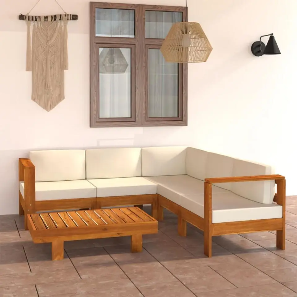 vidaXL - Loungeset - Wit - Acaciahout - 6 stuks - Met kussens - 100x60 cm