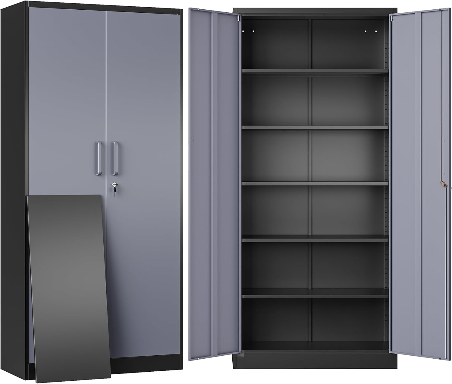 SISESOL Storage Cabinet with Doors and Shelves,71 Metal Storage Cabinet with Lock,5 Adjustable Shelf, Steel Lockers for Home Office,School,Shop,Garage Tool Utility Cabinets