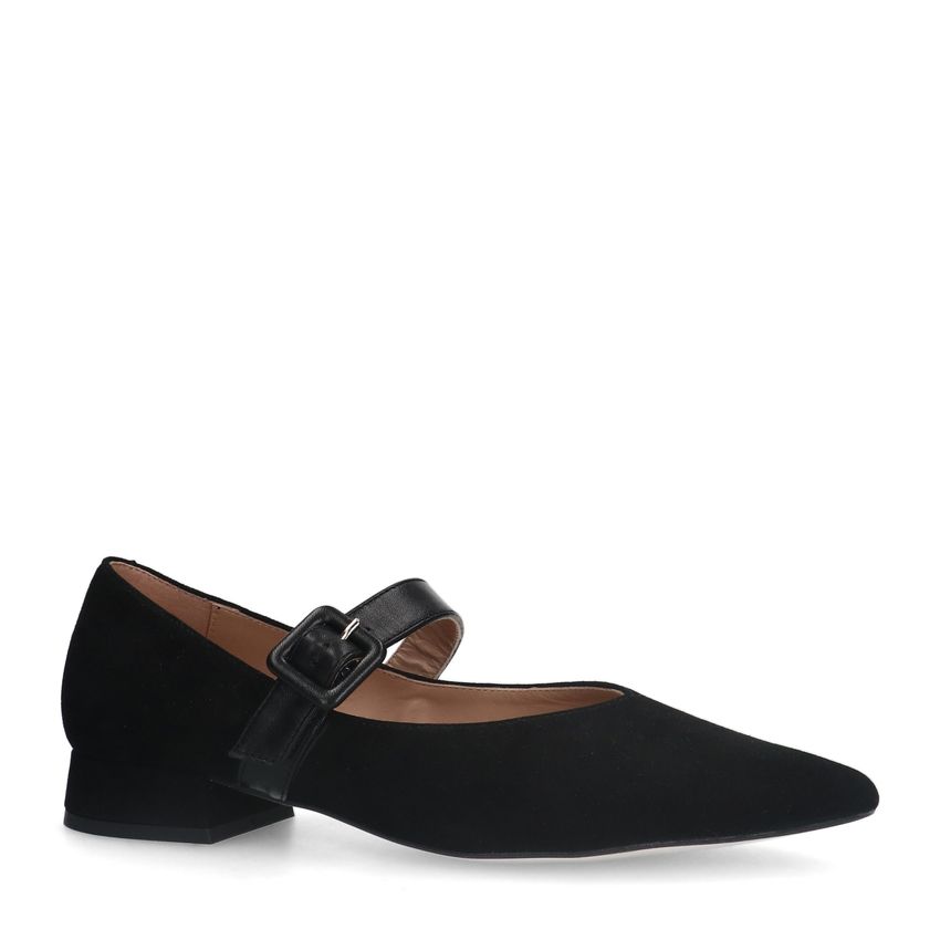 Manfield Zwarte suède loafers met gespsluiting