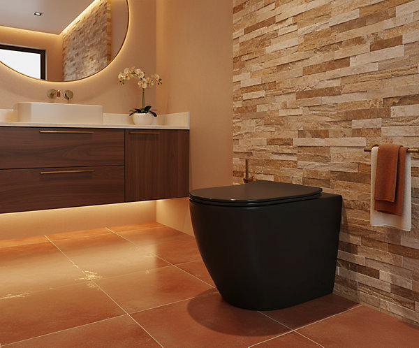 LANERI WC au sol Bent Rim - Cuvette Rimless sans bride Noir Mat FIL Mural design arrondi - Abattant Soft-Close