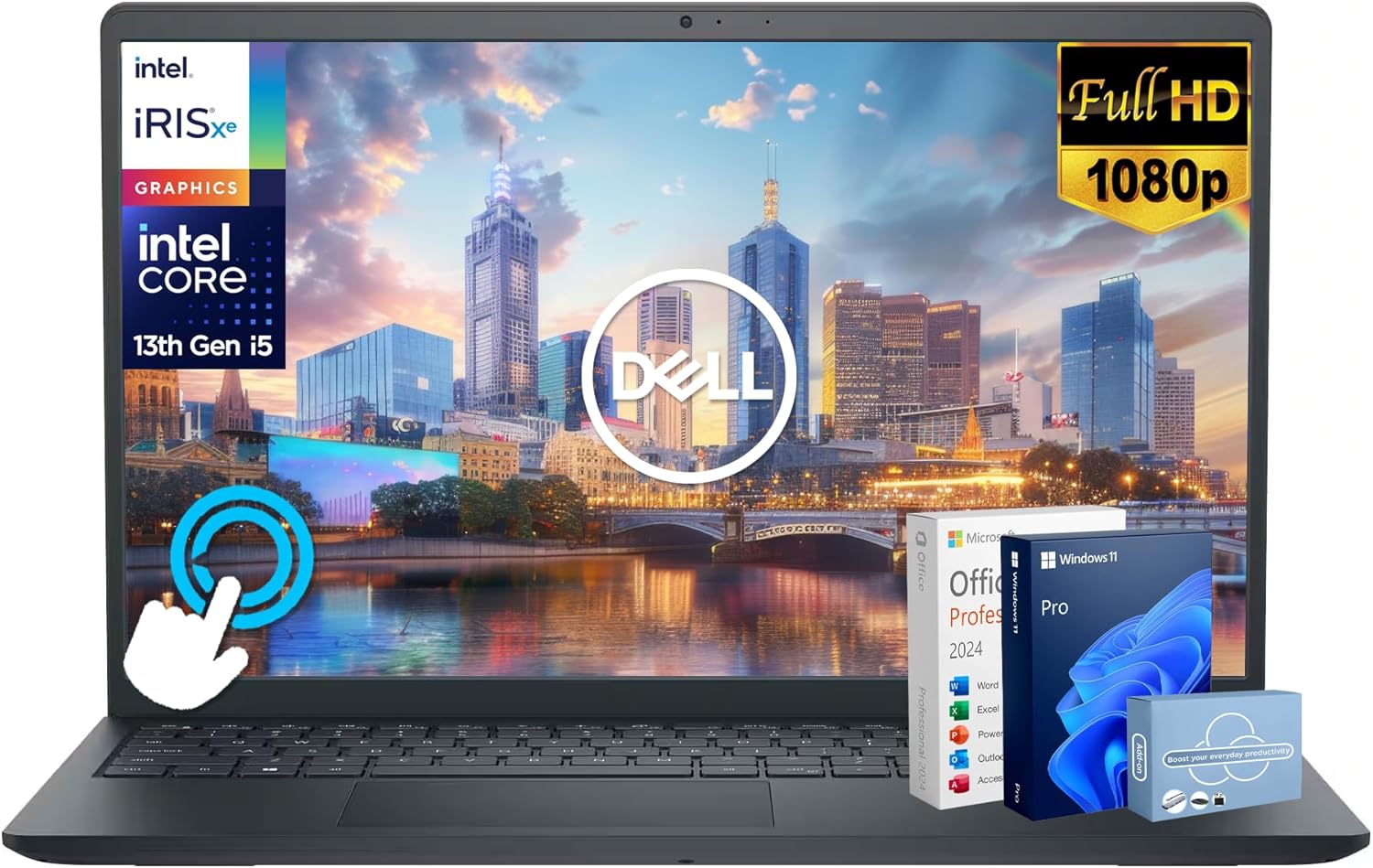 Dell Inspiron 15 Touchscreen Laptop for 2025-2026 Business Student Home  AI Computer  15.6 FHD  10-Core Intel i5  16GB RAM  1TB Storage (512GB SSD+500GB Ext) MarxsolAddon  Win 11 Pro  Lifetime Office