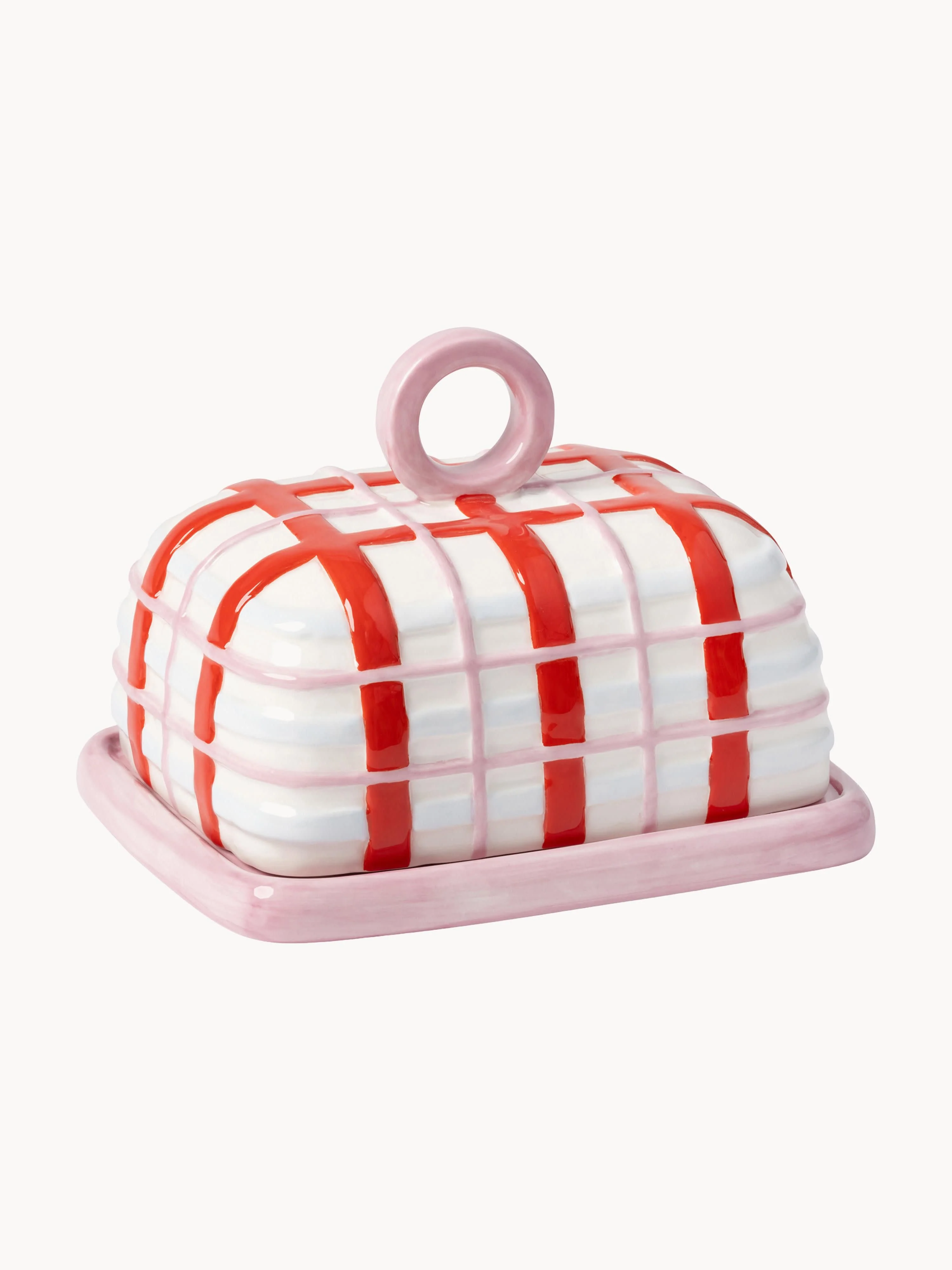 Handbemalte Butterdose Plaid