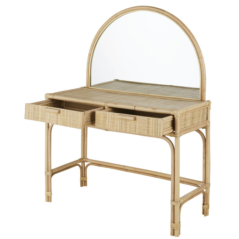 Bornéo - Coiffeuse 2 tiroirs et cannage en rotin