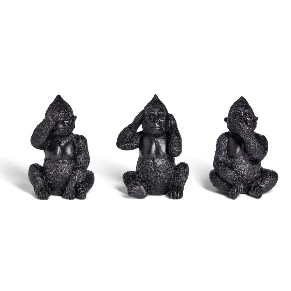 Lot de 3 statues gorille plastique noir L9x8xH13cm