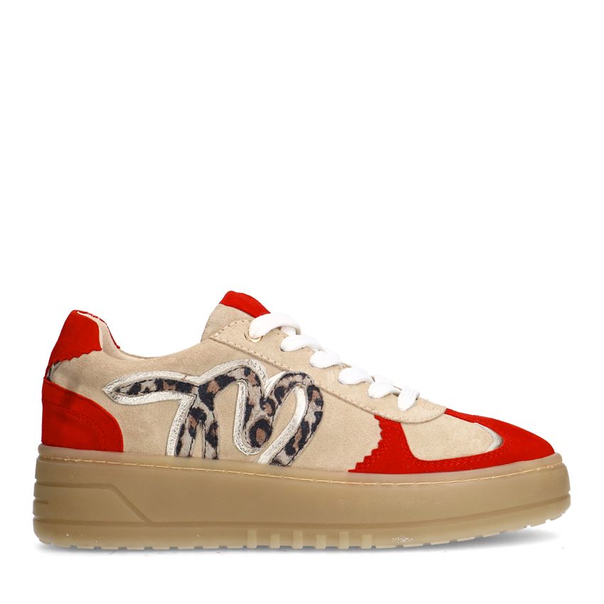 Manfield Beige suède sneakers met rode details