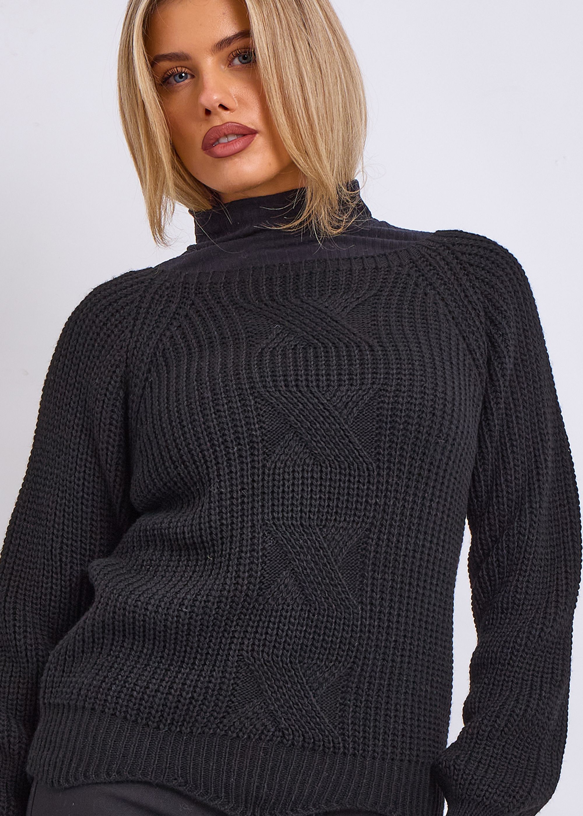 Gini London Black Crew Neck Rib Knit Oversized Jumper
