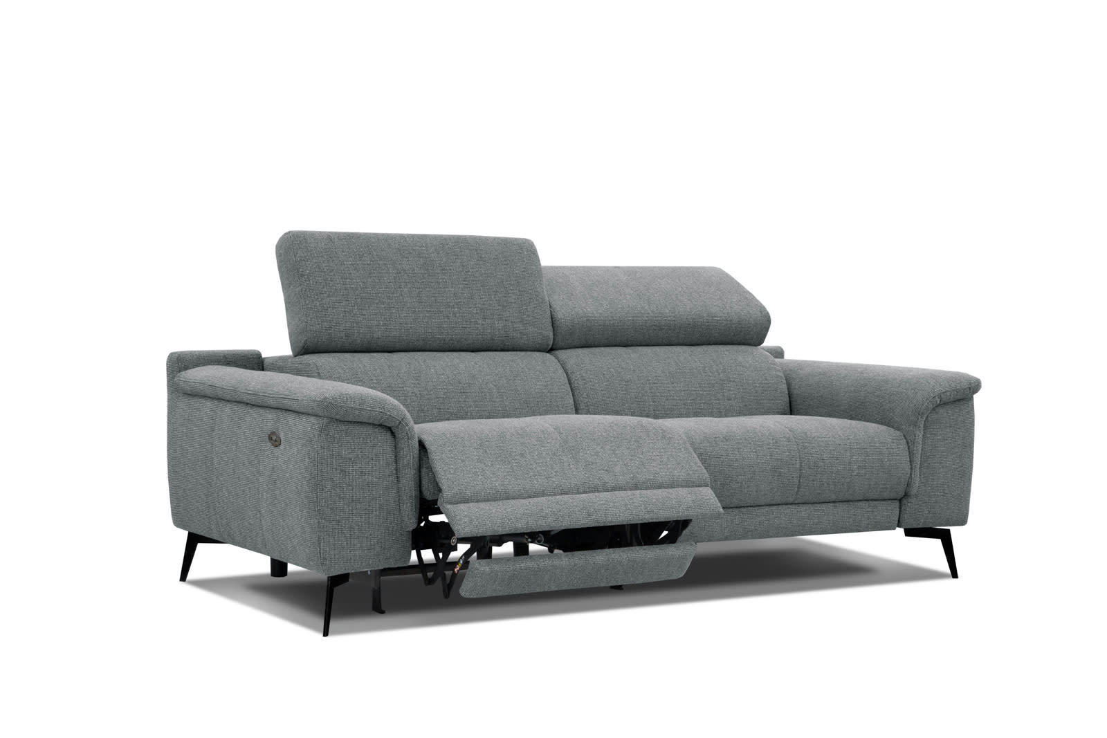 FIERO - Canapé droit 3 places XXL avec relax électrique côté gauche tissu gris