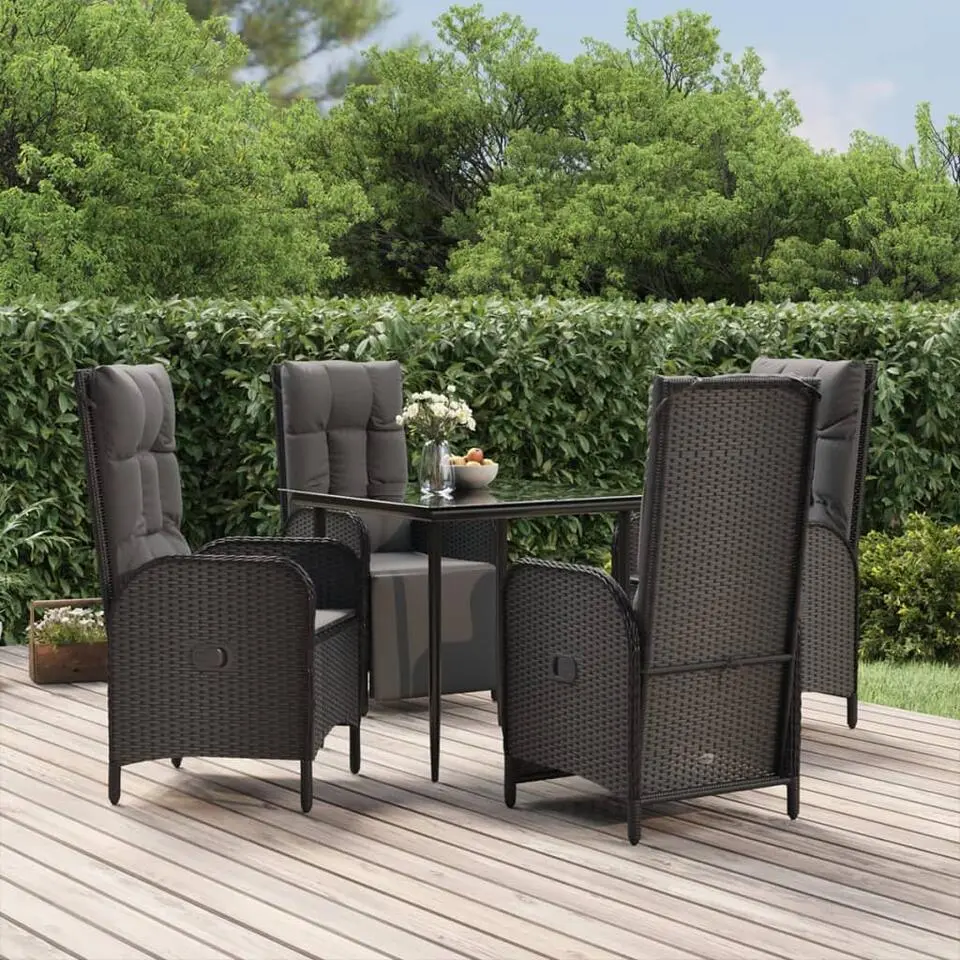 vidaXL - 5-delige Tuinset met kussens - Zwart - PE-rattan en glas - 80x80 cm