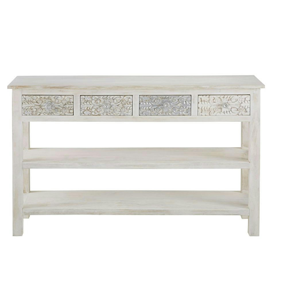 Namaste - Console 4 tiroirs en manguier massif sculpté