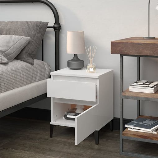 NNEVL Bedside Cabinet High Gloss White 40x35x50 cm