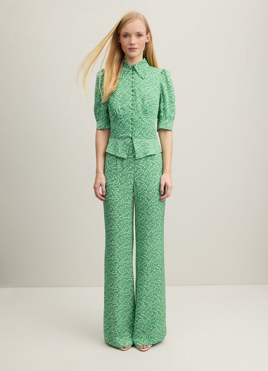 Esme Green And Cream Ribbon Print Trousers