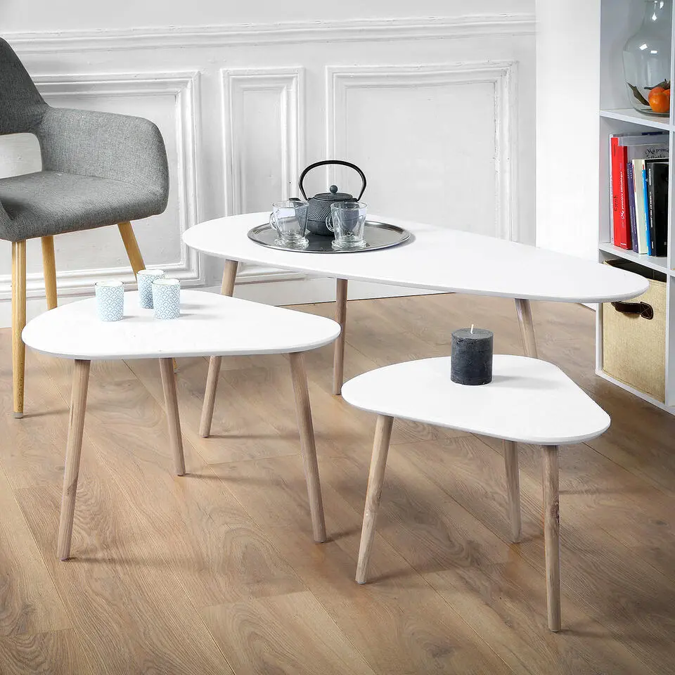 CALICOSY - Set van 3 salontafels - Wit - 42x103x50 cm