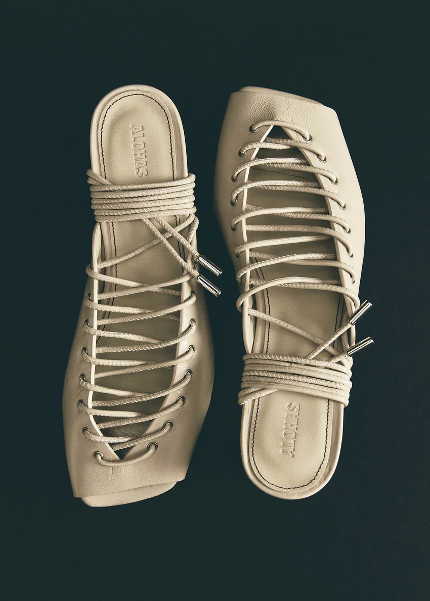 Angelica Cream Leather Sandals