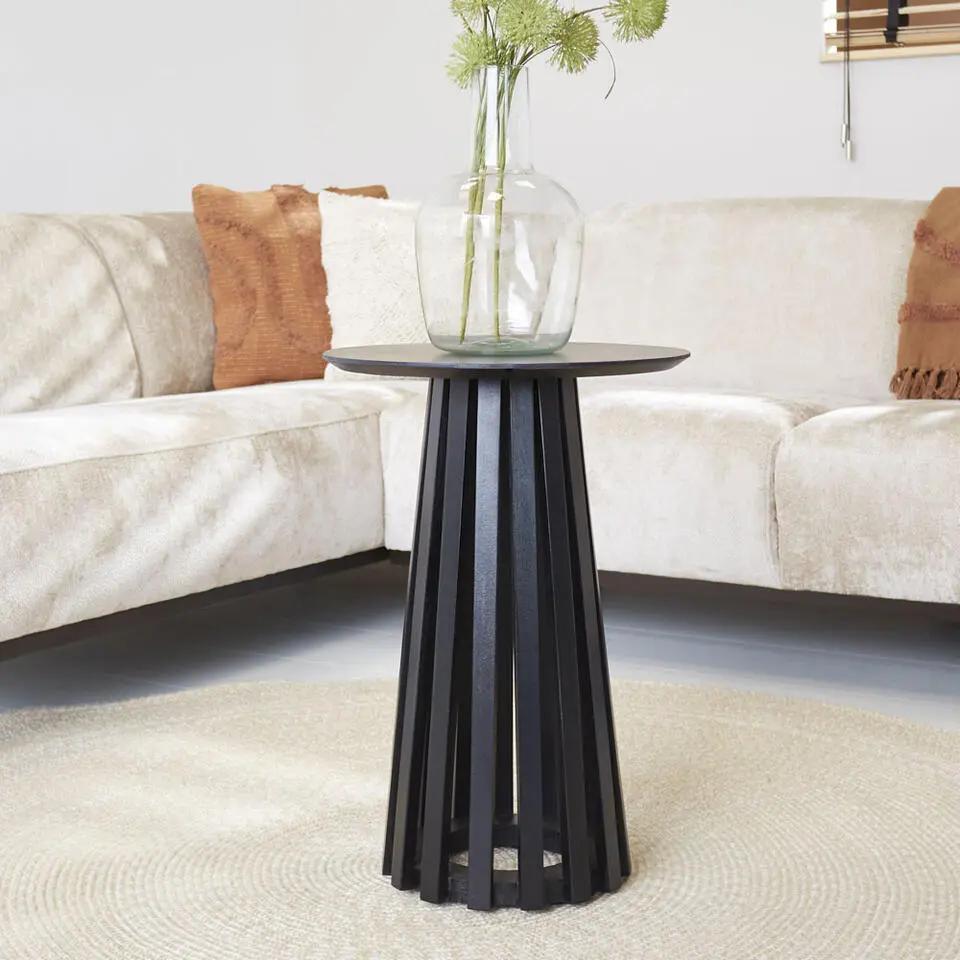 Ronde bijzettafel Rory acaciahout zwart &Oslash;40 - 40x40x58 cm - Hout - Zwart