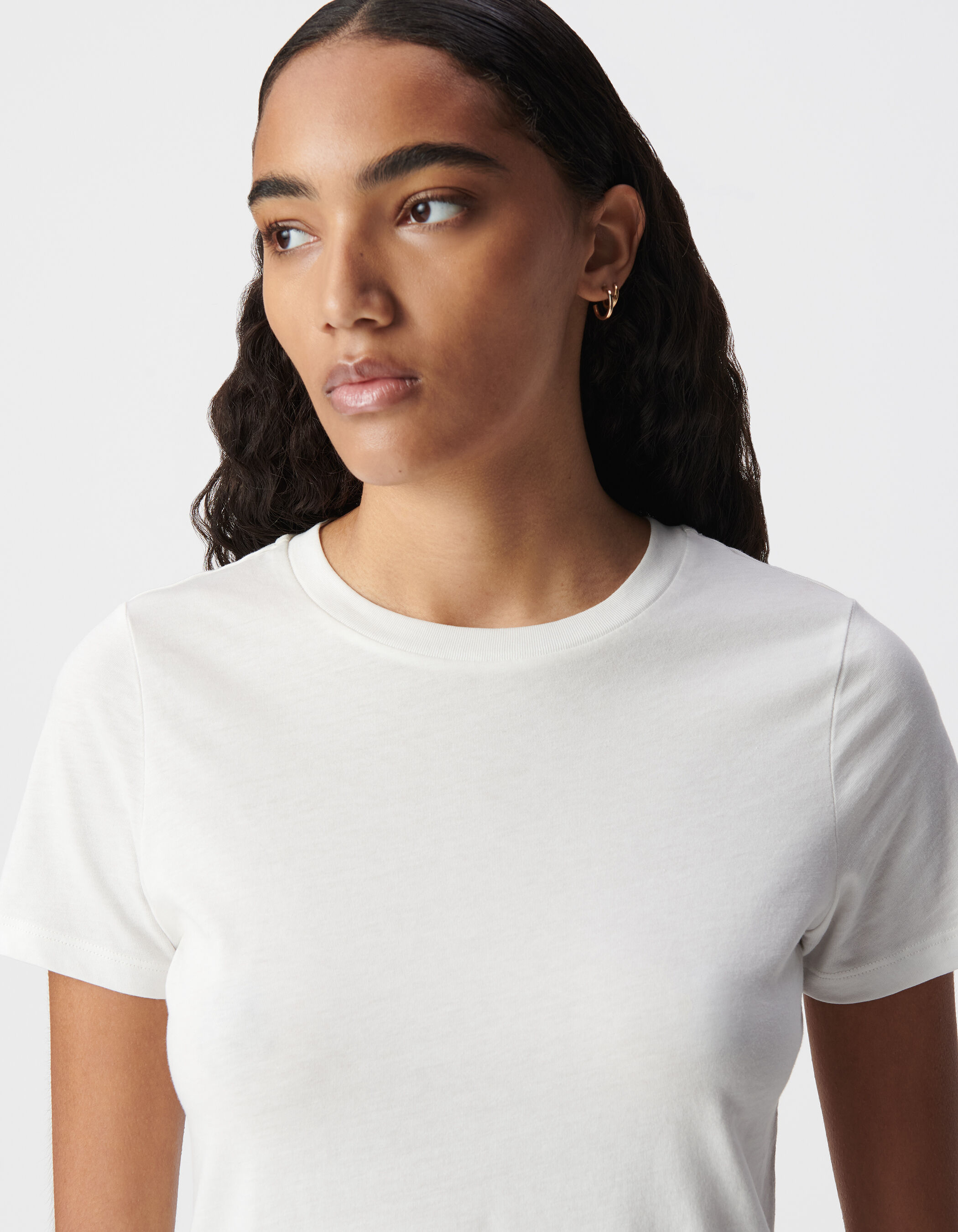 Tee-shirt col rond blanc broderie chevrons dos Femme