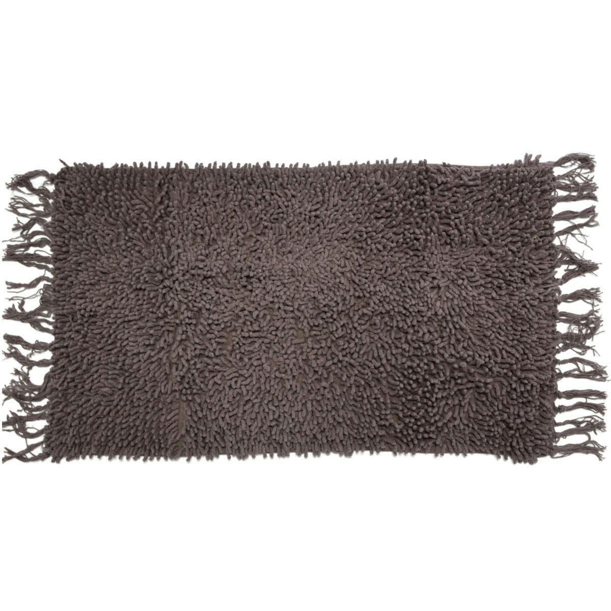 SHAGGY - Tapis de bain coton uni à franges taupe 50x70cm