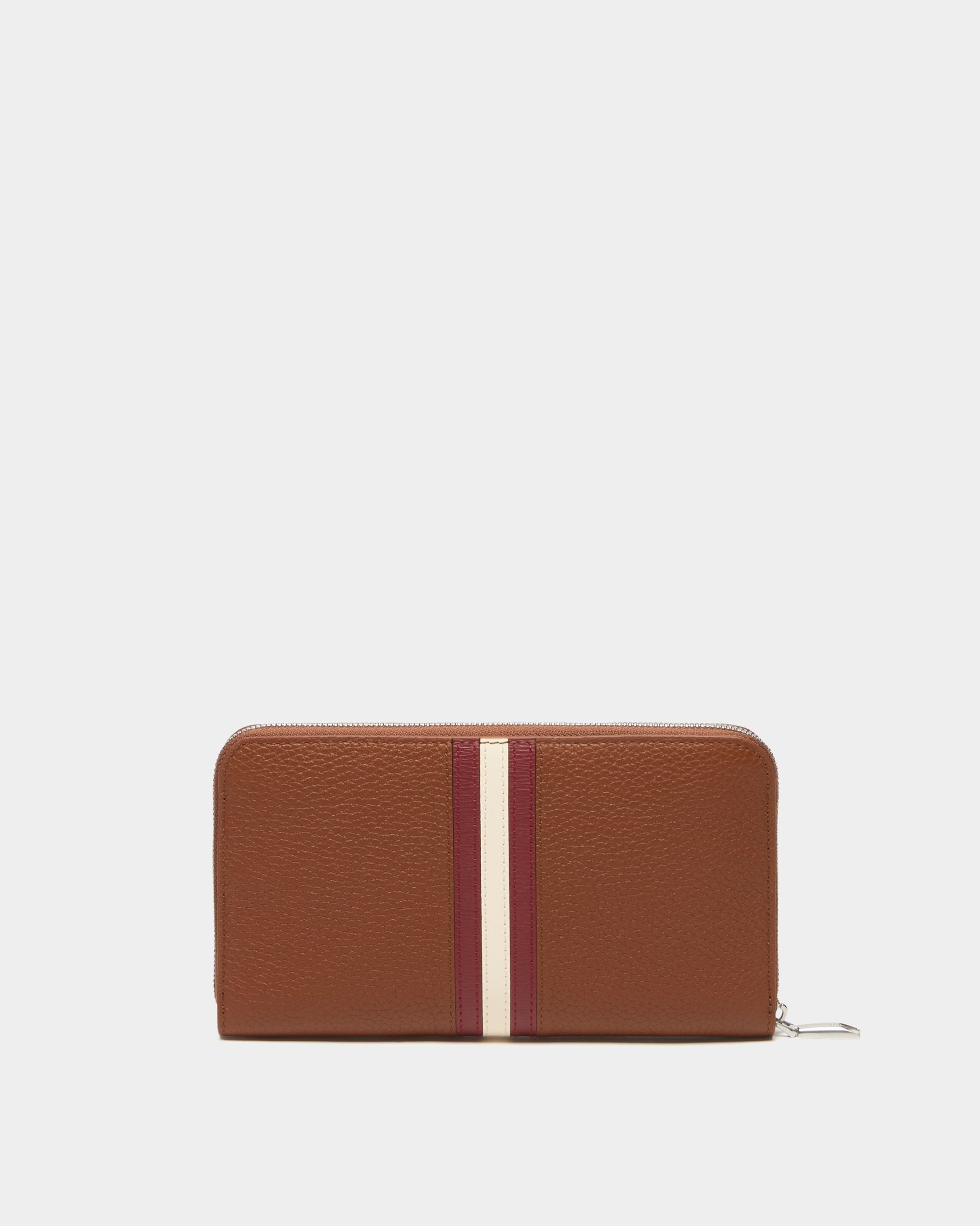 Ribbon Geldbörse mit umlaufendem Reißverschluss aus genarbtem Leder in Amber Brown
