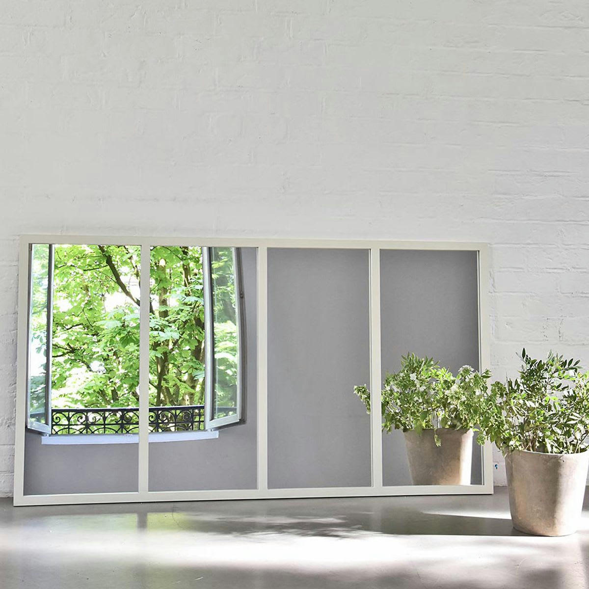 BARNEY - Miroir verrière atelier rectangulaire en métal blanc 140 x 75 cm