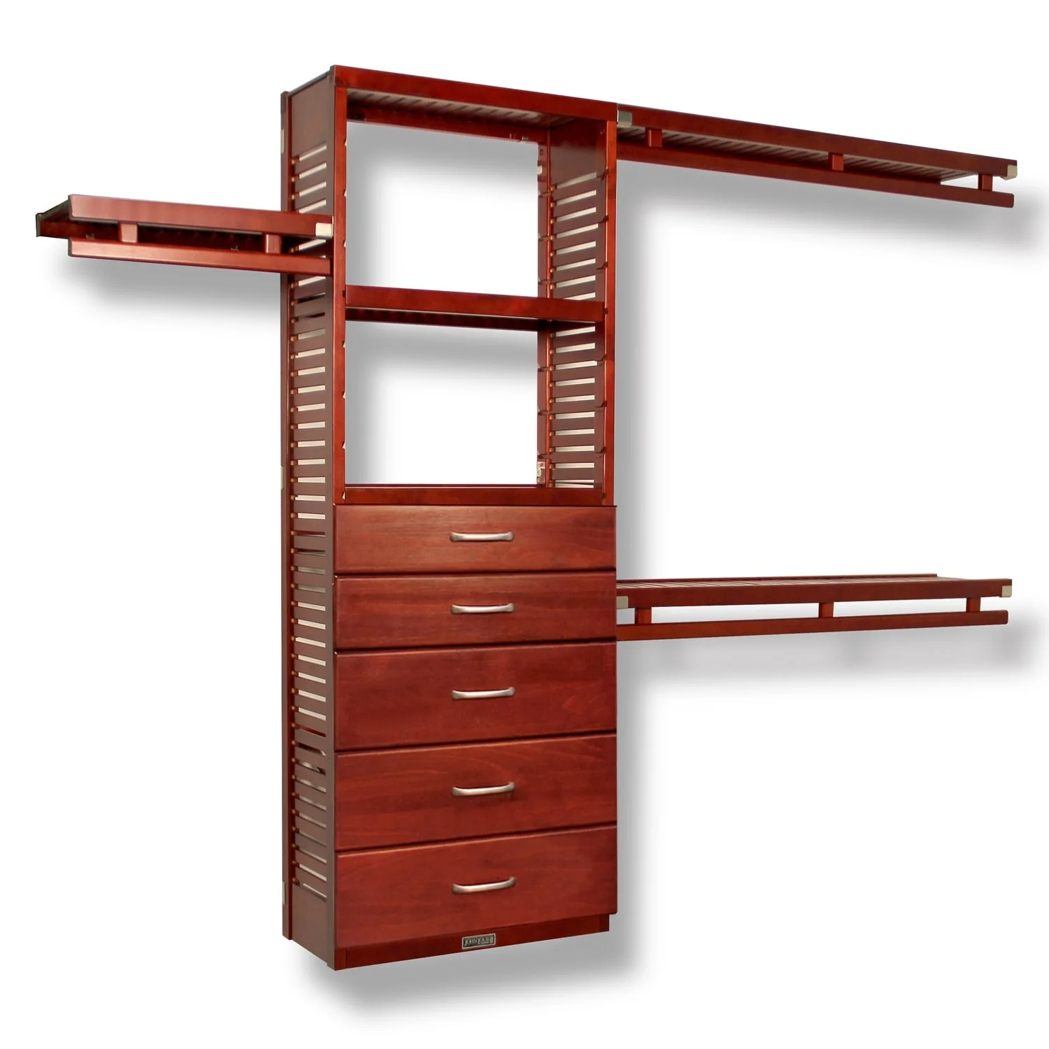 John Louis Home Solid Wood Reach-In Simplicity Closet System with 5-Drawers Red Mahogany