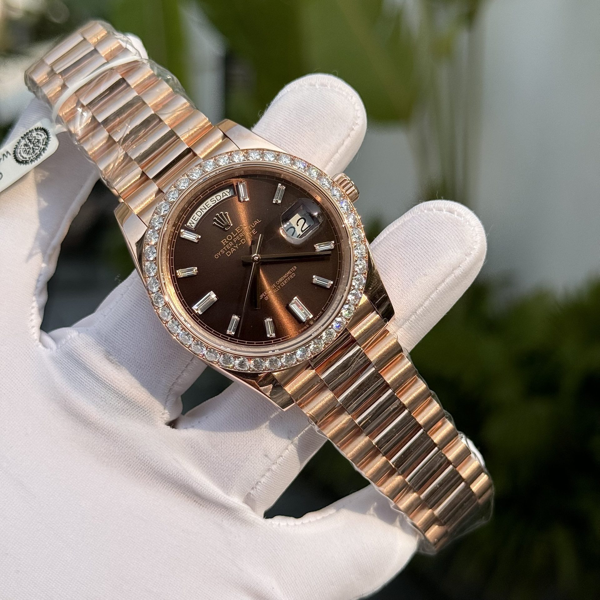 Rolex Day-Date 228345RBR RG Plated Chocolate Dial With Diamonds 40mm Super Clone