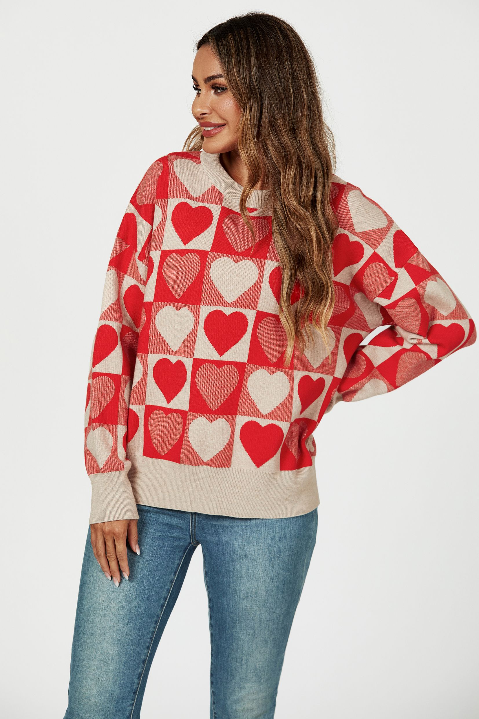 FS Collection Heart Pattern Knitted Jumper In Red