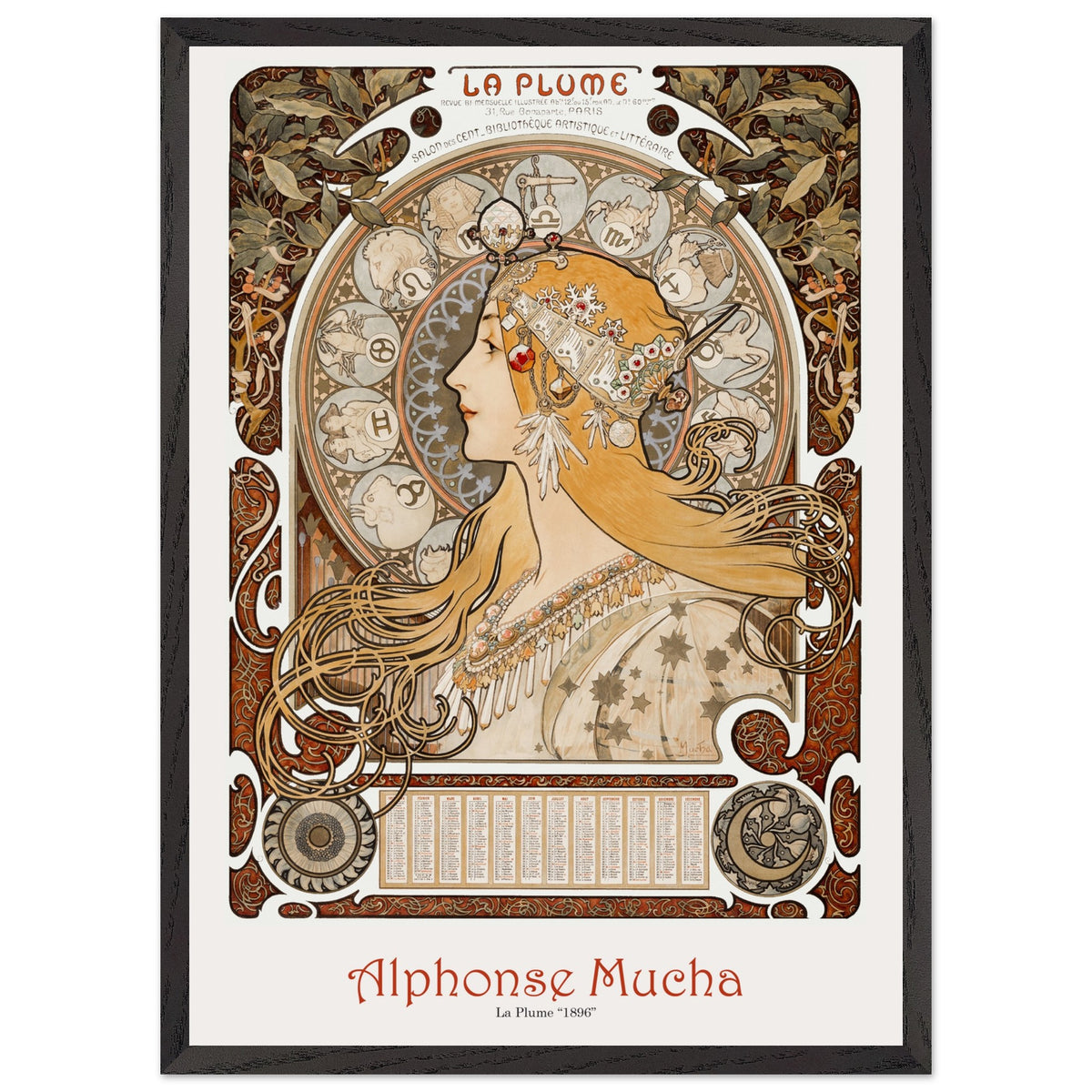 Artfulprints Poster met Lijst Alphonse Mucha - La plume  - 50x70 cm - Bruin