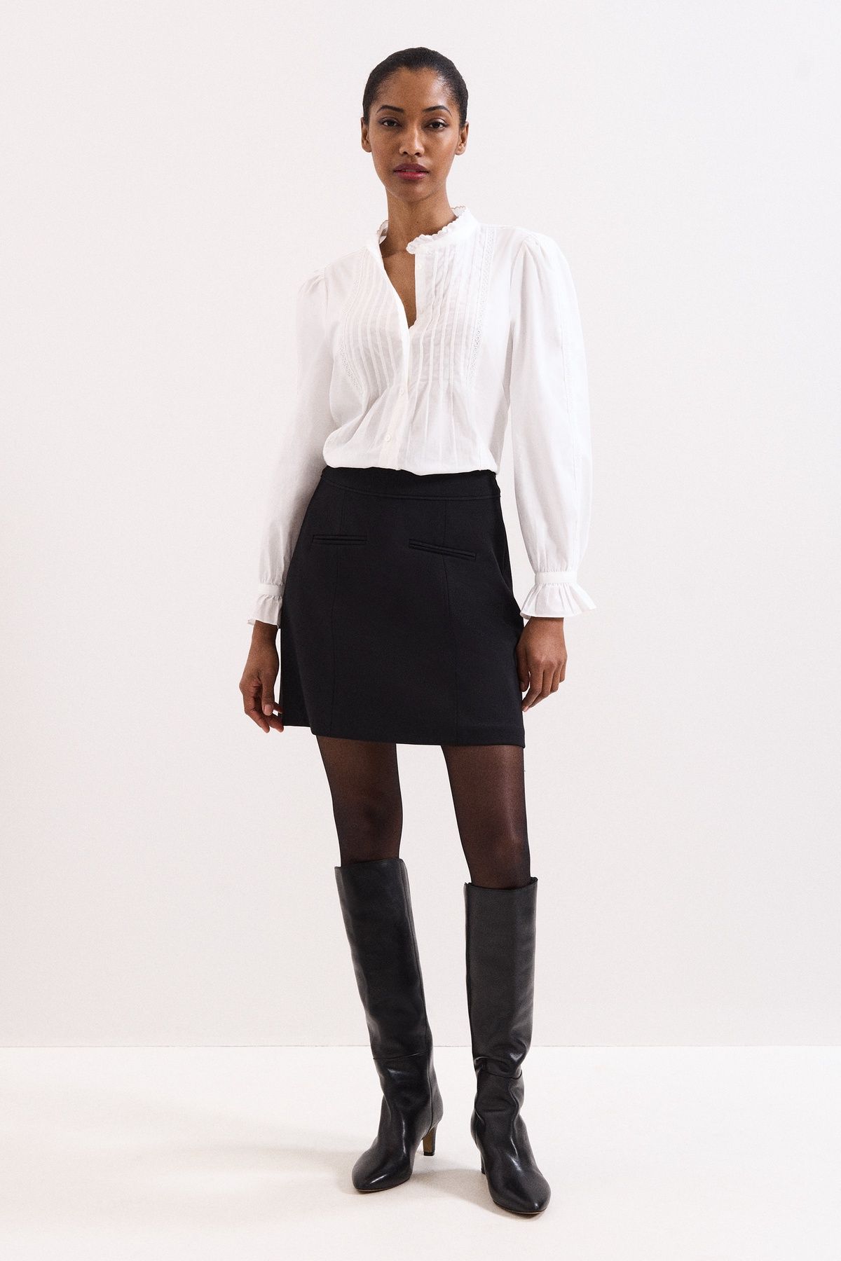 Phase Eight Laurie Pleated Embroidered Cotton Blouse