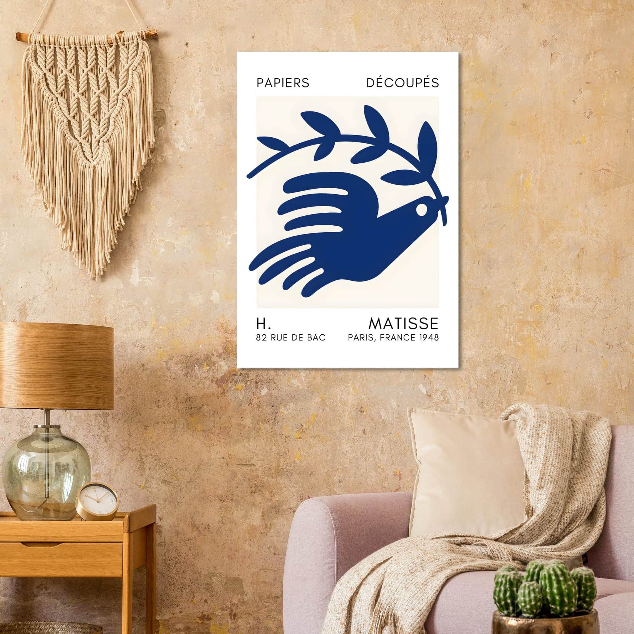 Artfulprints Poster Matisse – Peace dove navy blue II  - 70x100 cm - Blauw