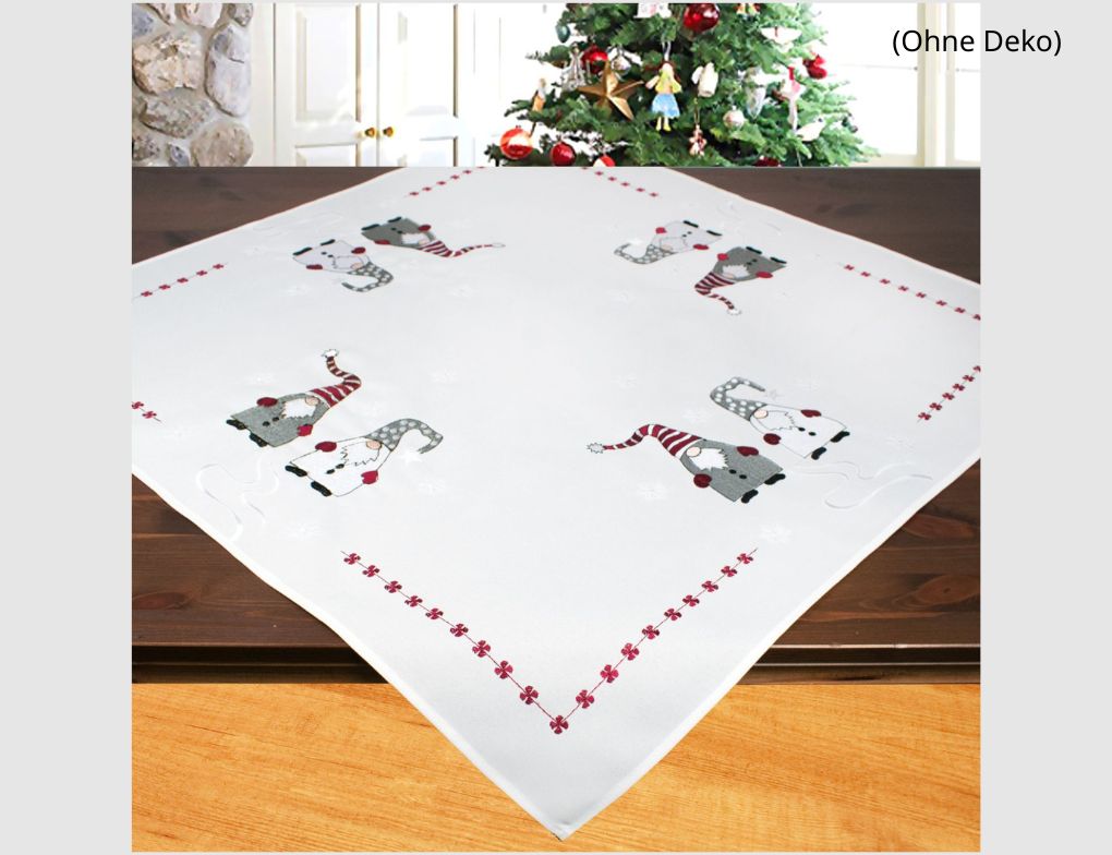 Tischdecke Weihnachten Wichtel Beige