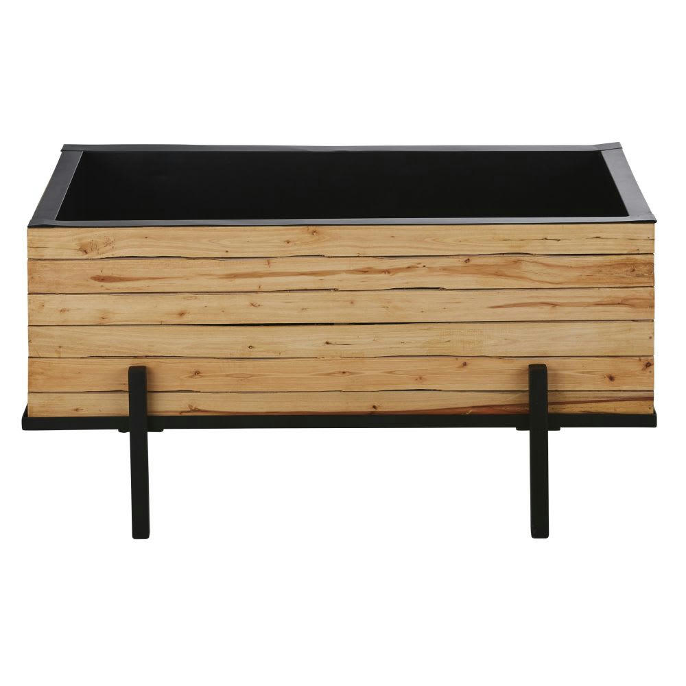 ERLING - Jardinière en bois d'eucalyptus marron et noir