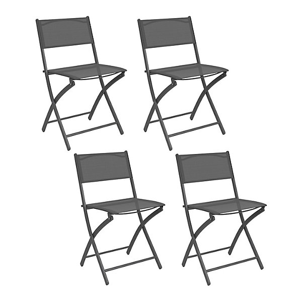 Lot de 4 chaises de jardin pliantes BASTIA métal et textilène gris anthracite