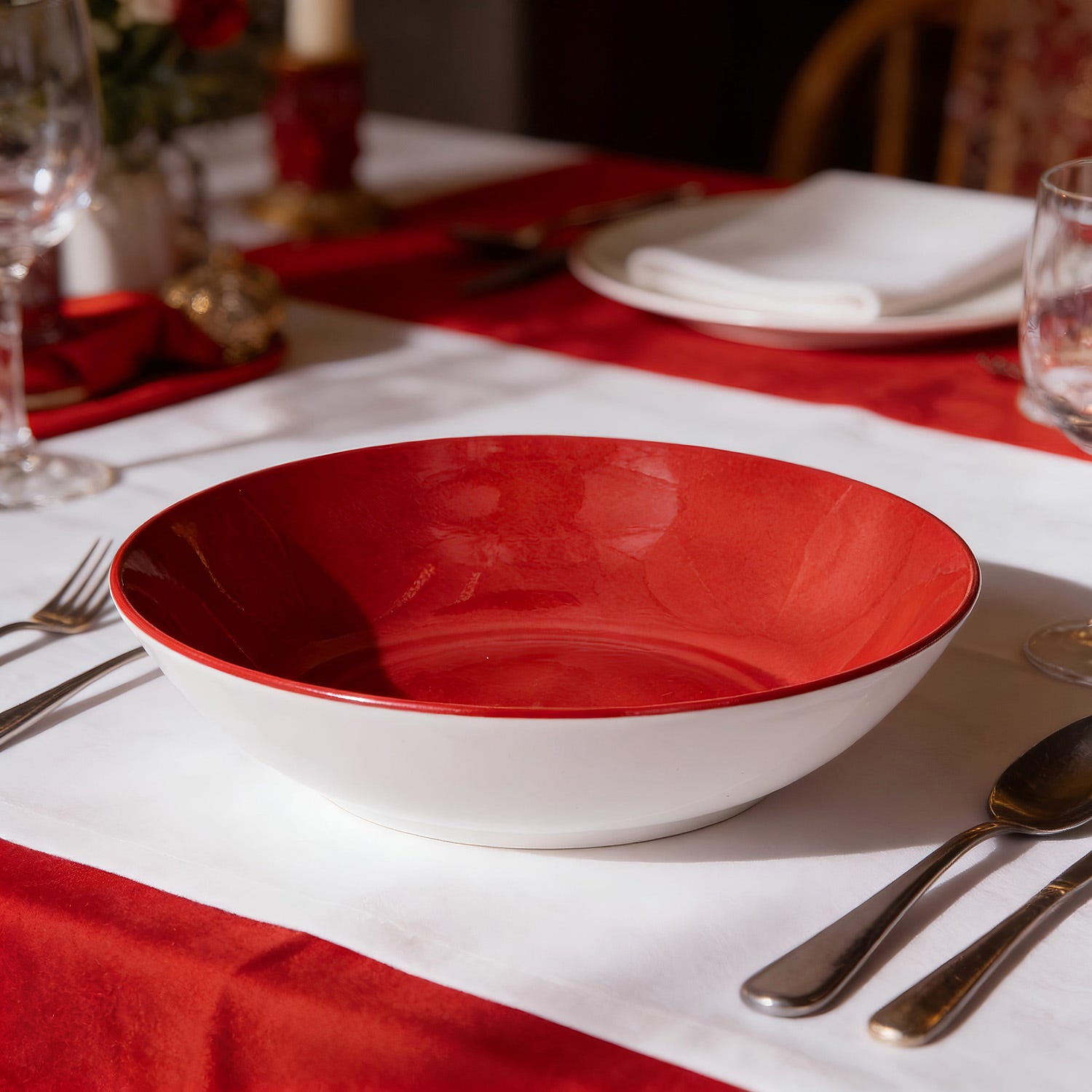 Piatto fondo rosso porcellana Mix e Match