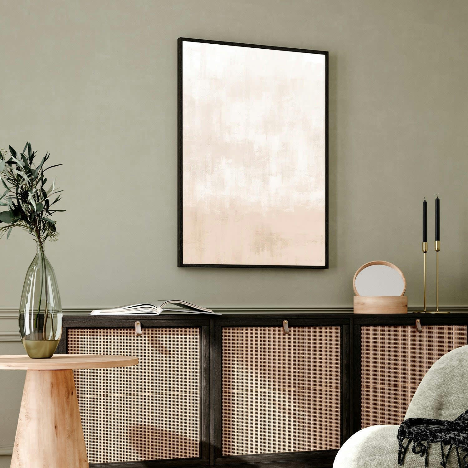 MINIMALISMO - Affiche avec cadre noir -  coups de pinceau abstraits - 50x70