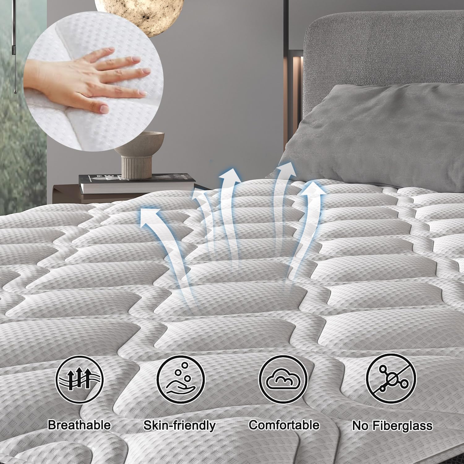 Queen Mattress, 14 Inch Hybrid Mattress in a Box with Individual Pocket Spring, Gel Memory Foam and Euro Top, Medium Firm Feel with Motion Isolation, Pressure Relief, Edge Support,Queen Size Black