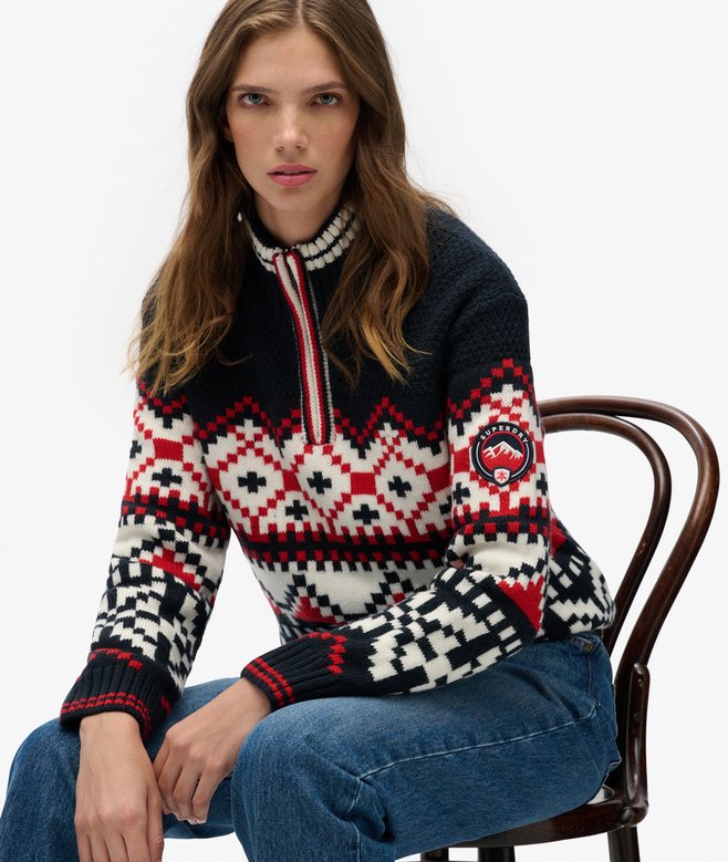 Intarsia Half Zip Jumper