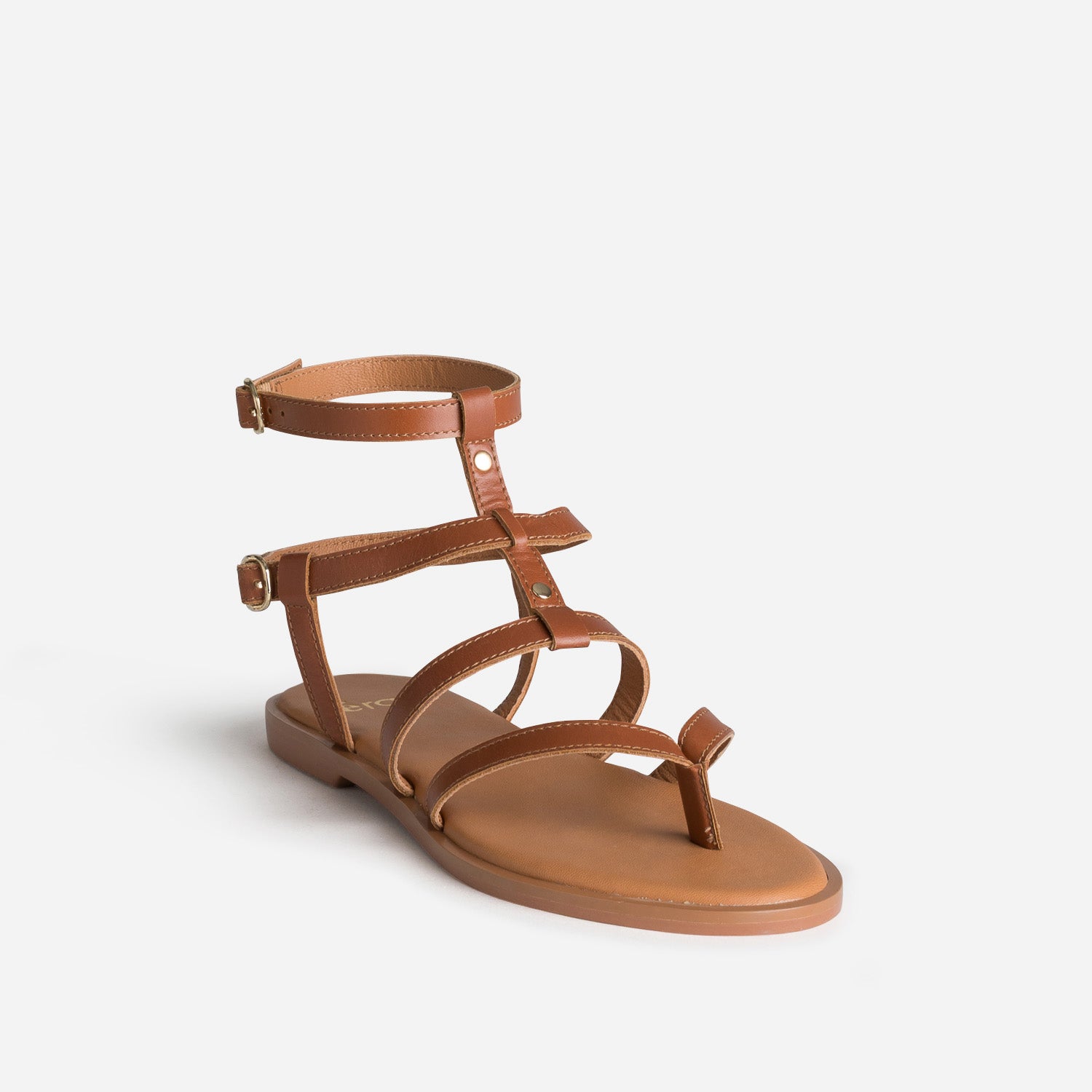 Sandale-tong cognac cuir multi brides