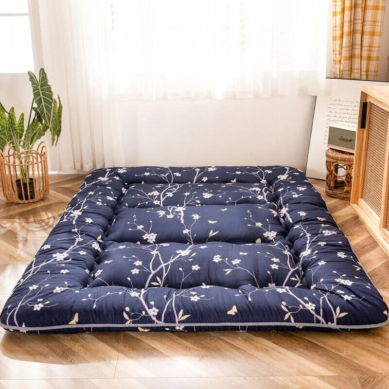 4-Inch Navy Floral Printed Japanese Floor Futon Mattress