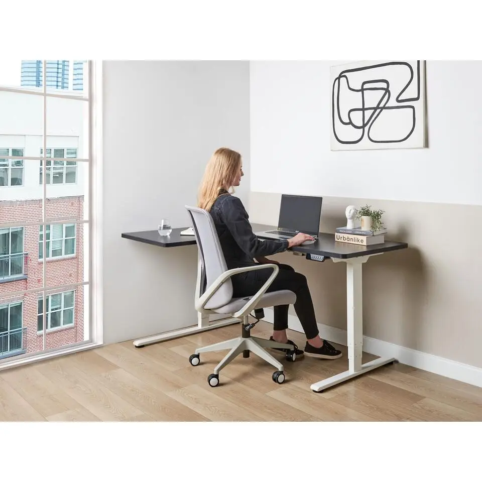 DESTINES - Elektrisch bureau - Wit/Zwart - Linkszijdig - Vezelplaat