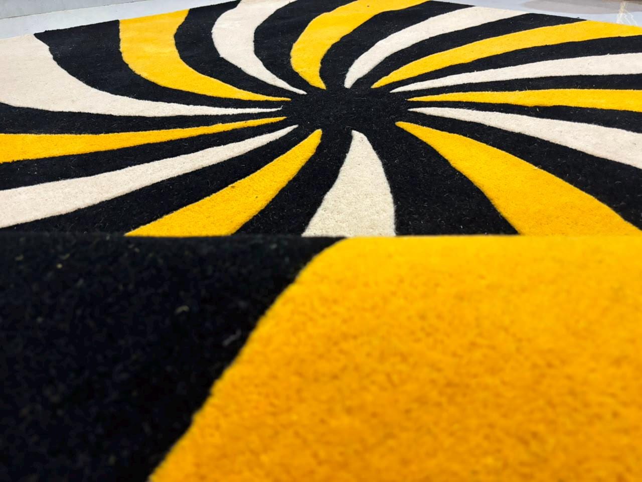 Abstract Black Yellow Cream Tufted Rug, Modern Geometric Area Rug, Handmade Statement Carpet