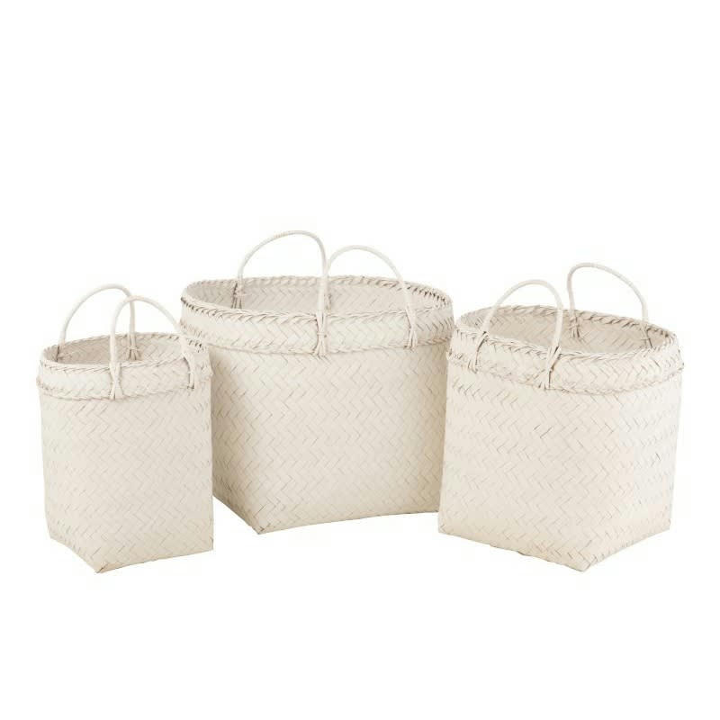 ROTIN - Set de 3 paniers carrés rotin blanc H45cm