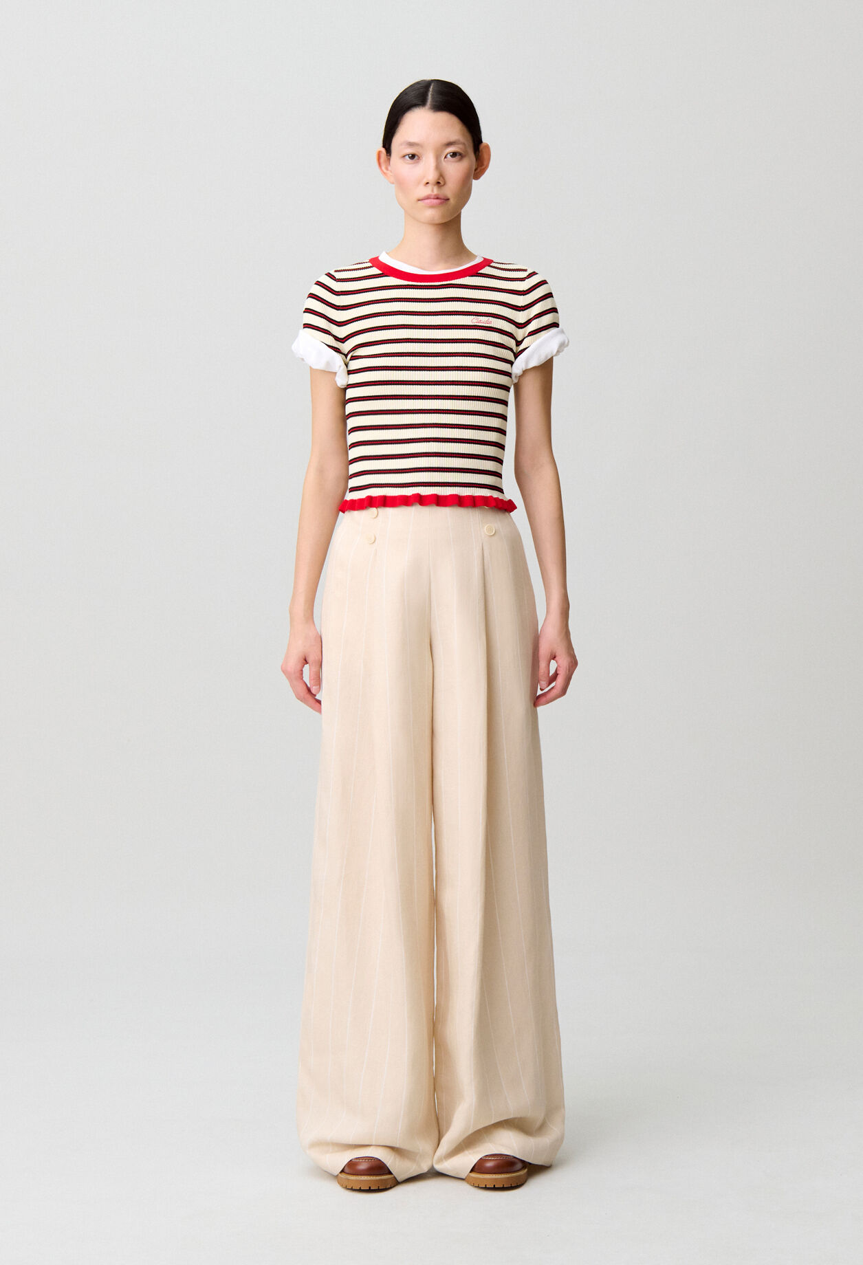 Pantalon tailleur large viscose lin