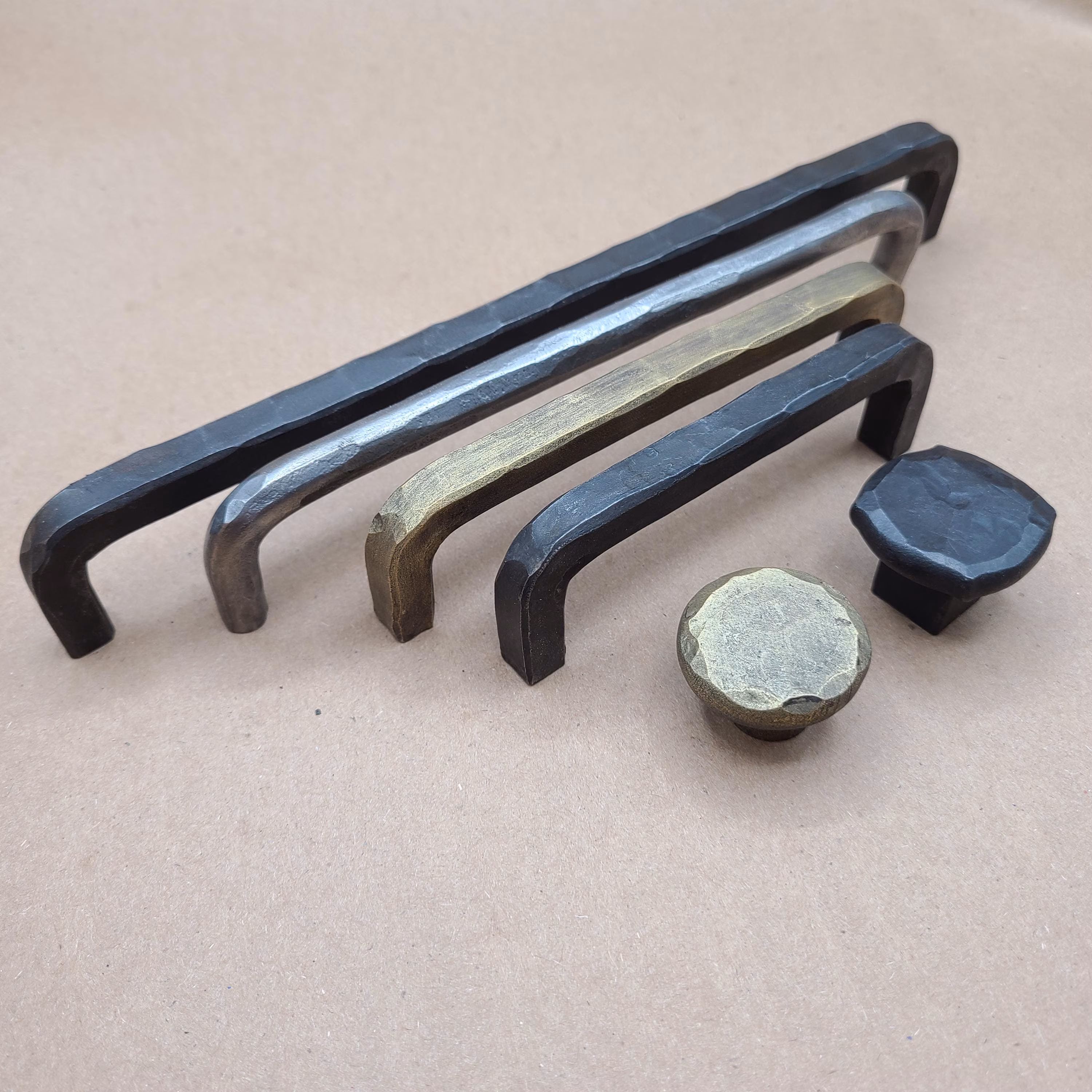 Hand Hammered Pulls and Knobs - Customizable Cabinet Hardware - Black Brass Silver
